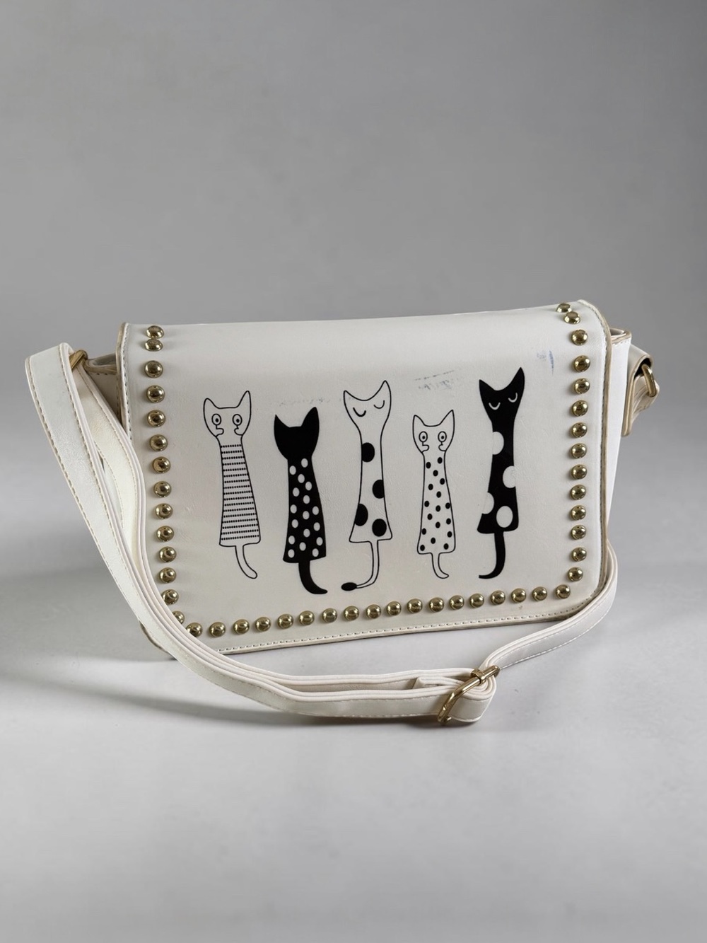 YOKI Vintage White Vegan Kitsch Cat Purse Harajuku Coquette Y2K Shoulder Bag
